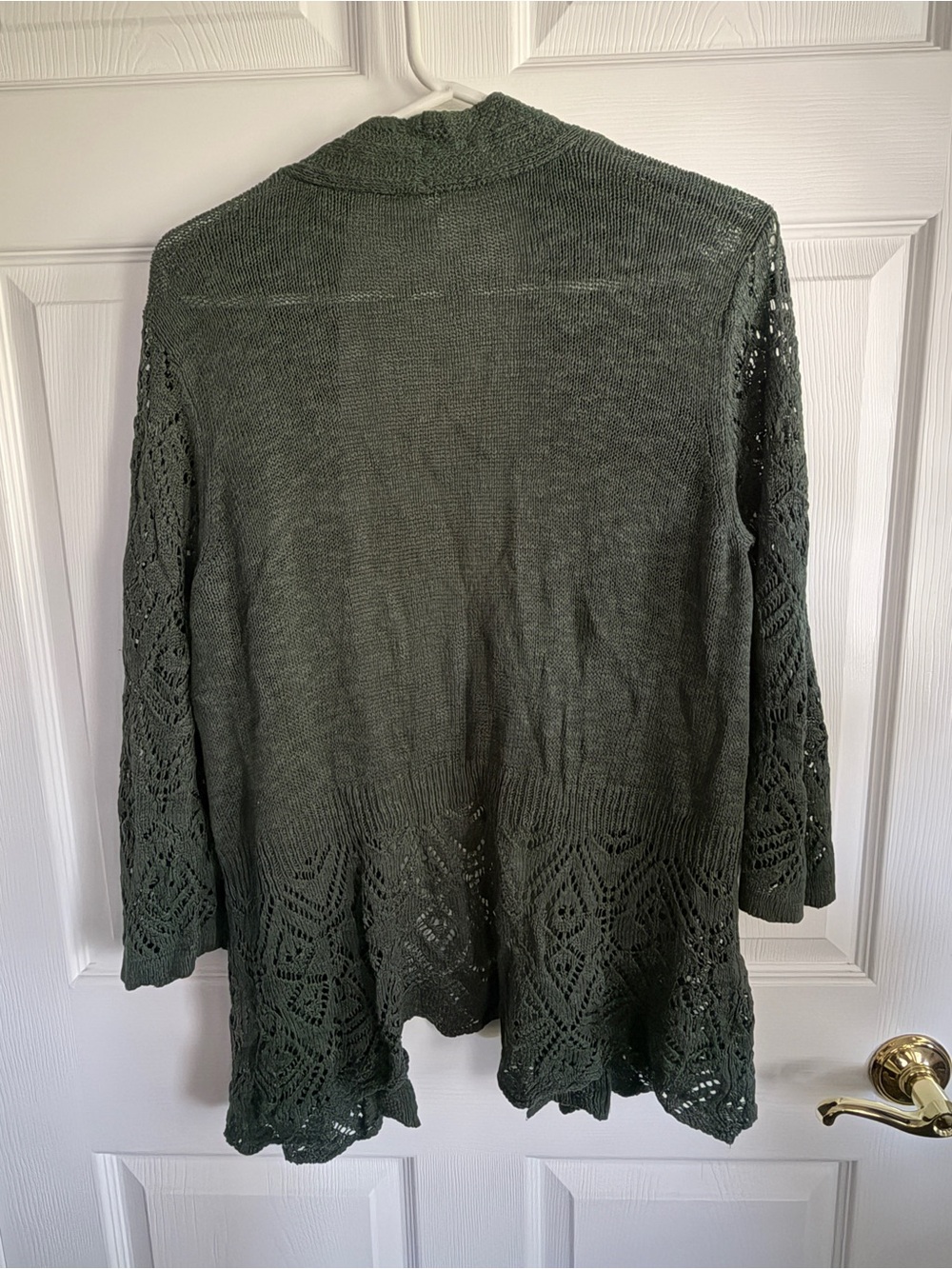 dressbarn Green Open-Front Crochet Hem Cardigan - Picture 9 of 10